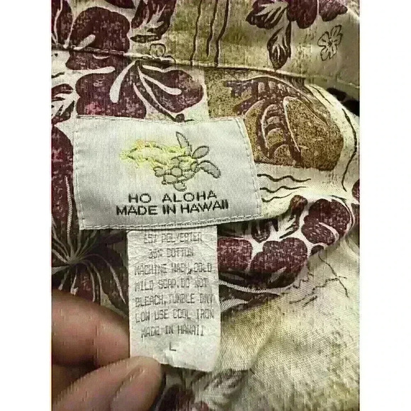 Vtg Ho Aloha Mens Hawaiian Shirt Large Floral Short Sleeve Cotton Button Up - Picture 5 of 5